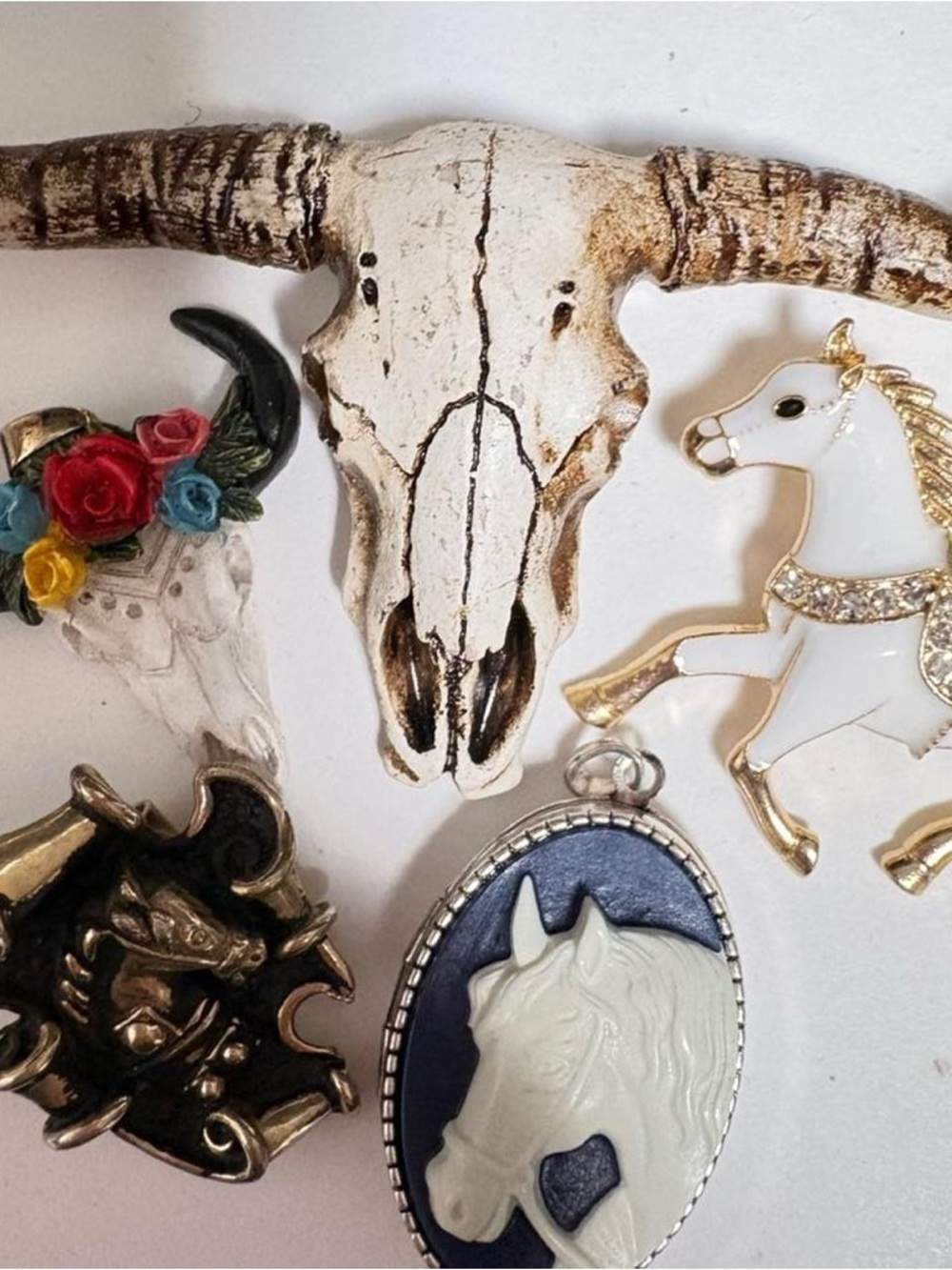 Vintage and vintage inspired
Lot of 5 Western cowgirl horse brooches, locket pin